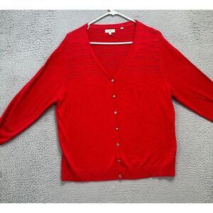 Fat Face United Kingdom Cardigan Sweater Womens‎ 14 Red Cotton Speckled Ladies